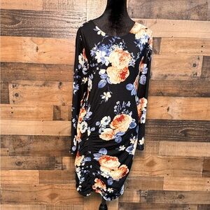 Planet Gold Women's Black Floral Dress Long Sleeve Large L AB 767